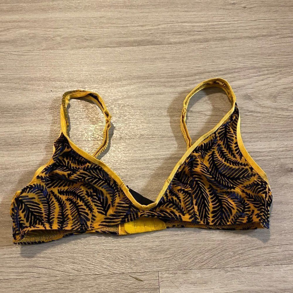 Out from Under UO nylon blend gold sheer velvet like triangle bra size small